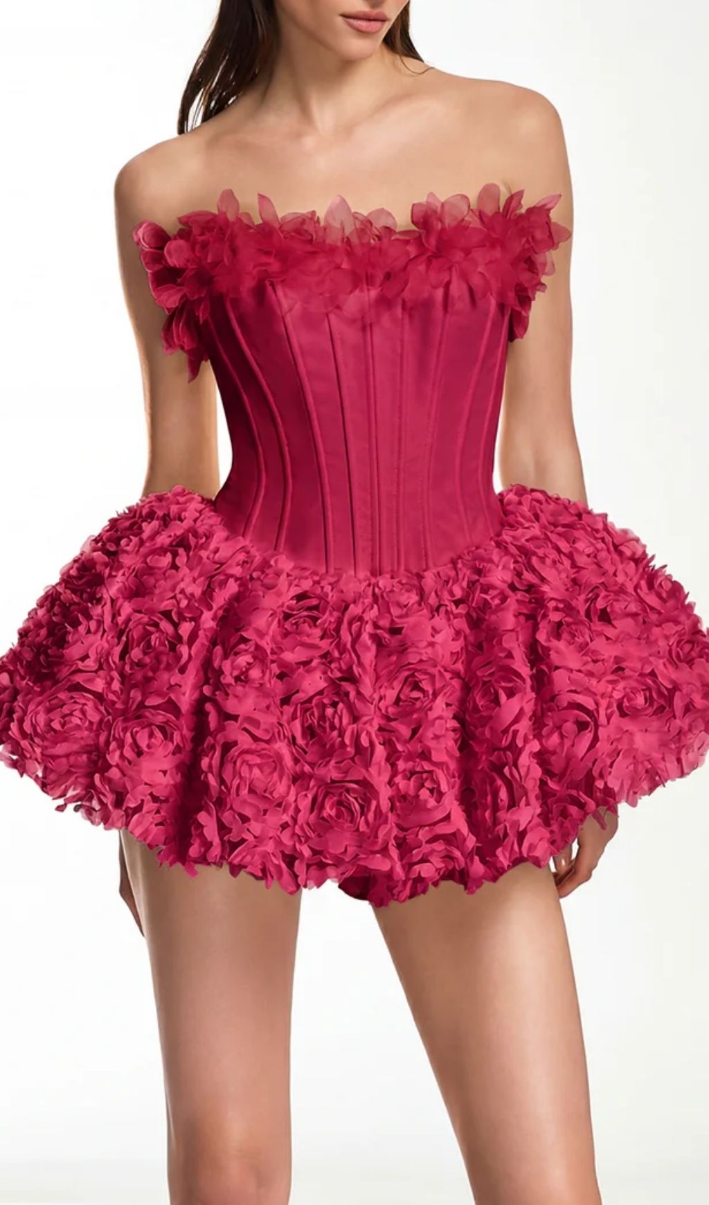 55b91c8811635b66b3e6a164f55f7084.jpg Fashionslee Women Ulthar Strapless Flower Mini Dress In Hot Pink