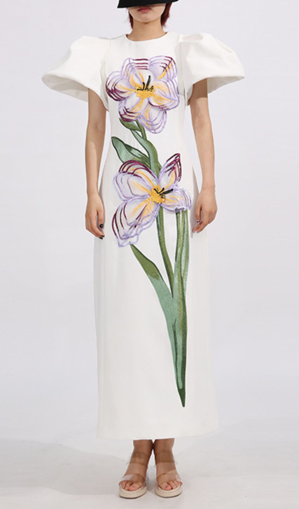 Fashionslee Women Eadoin White Flower Puff Sleeve Maxi Dress