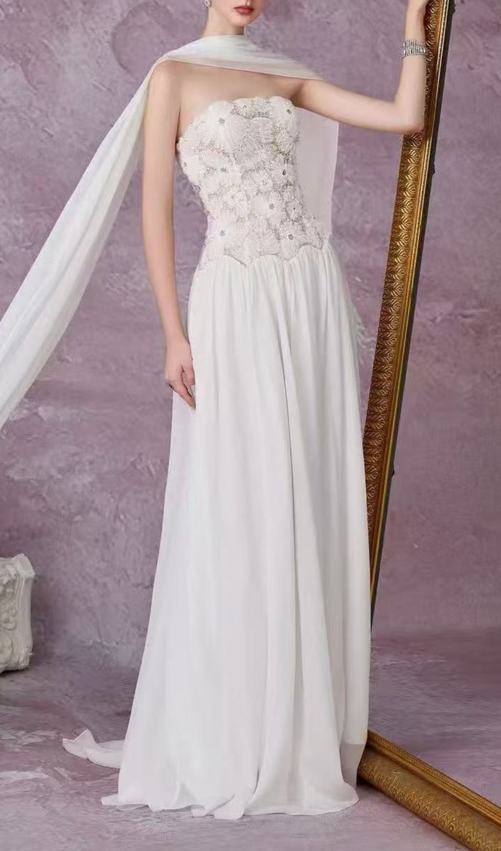Fashionslee Women Kenley White Strapless Flower Maxi Dress