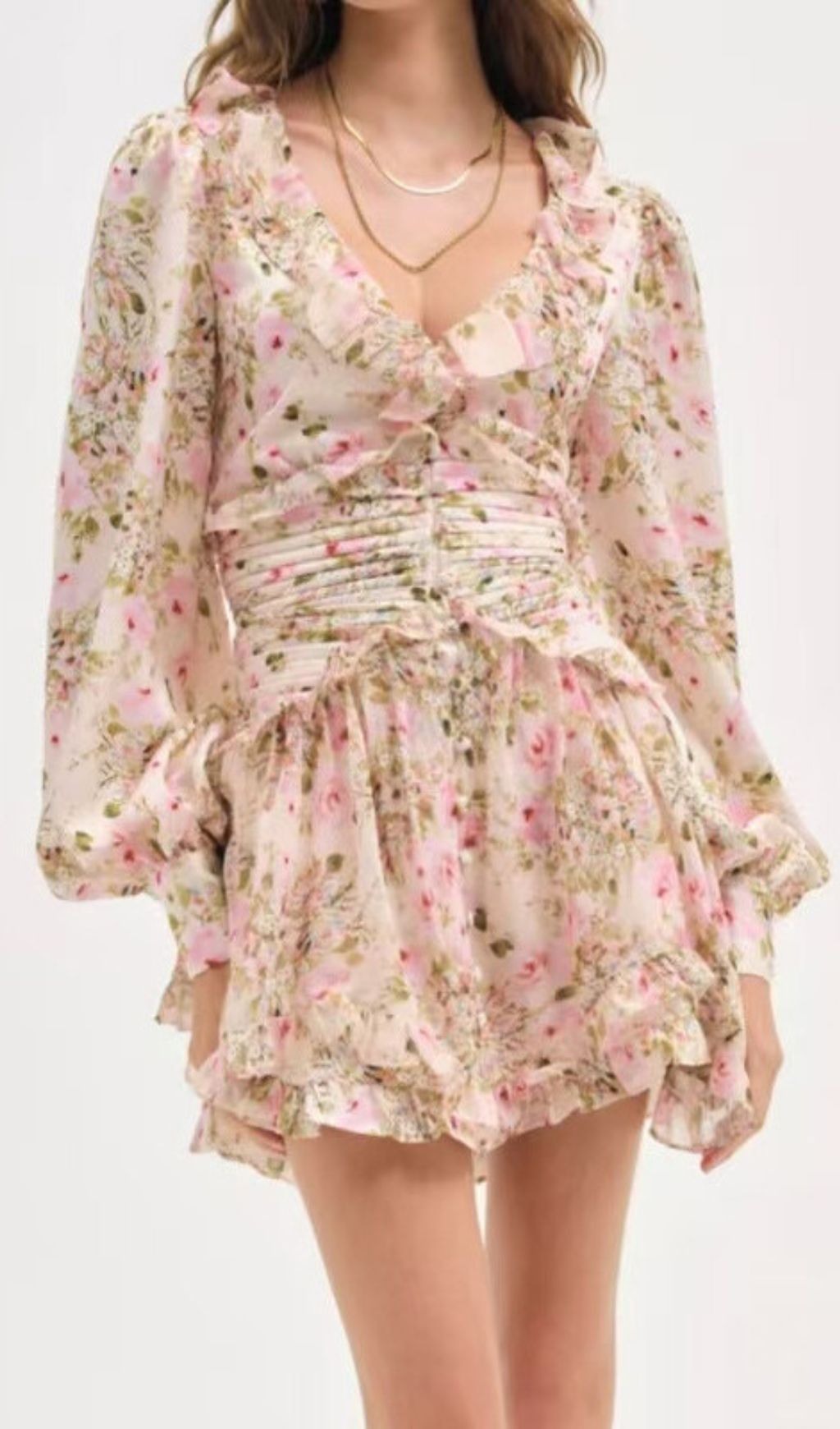 Fashionslee Women Iolanthe Floral Long Sleeve Mini Dress