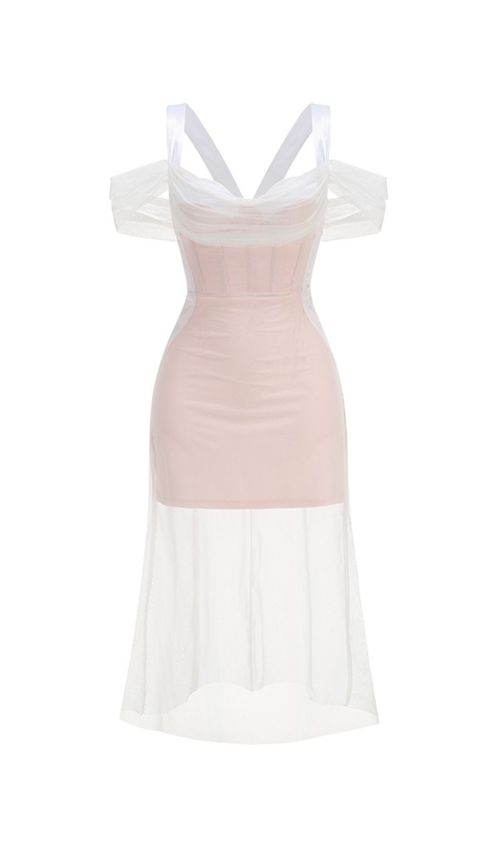Fashionslee Women Jaelynn Strappy Corset Mesh Midi Dress