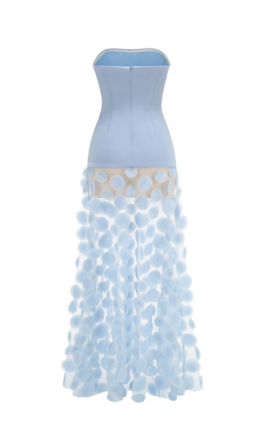 56070f8b76298bae09b8302e47aacc1e.jpg Fashionslee Women Keala Blue Strapless Mesh Maxi Dress