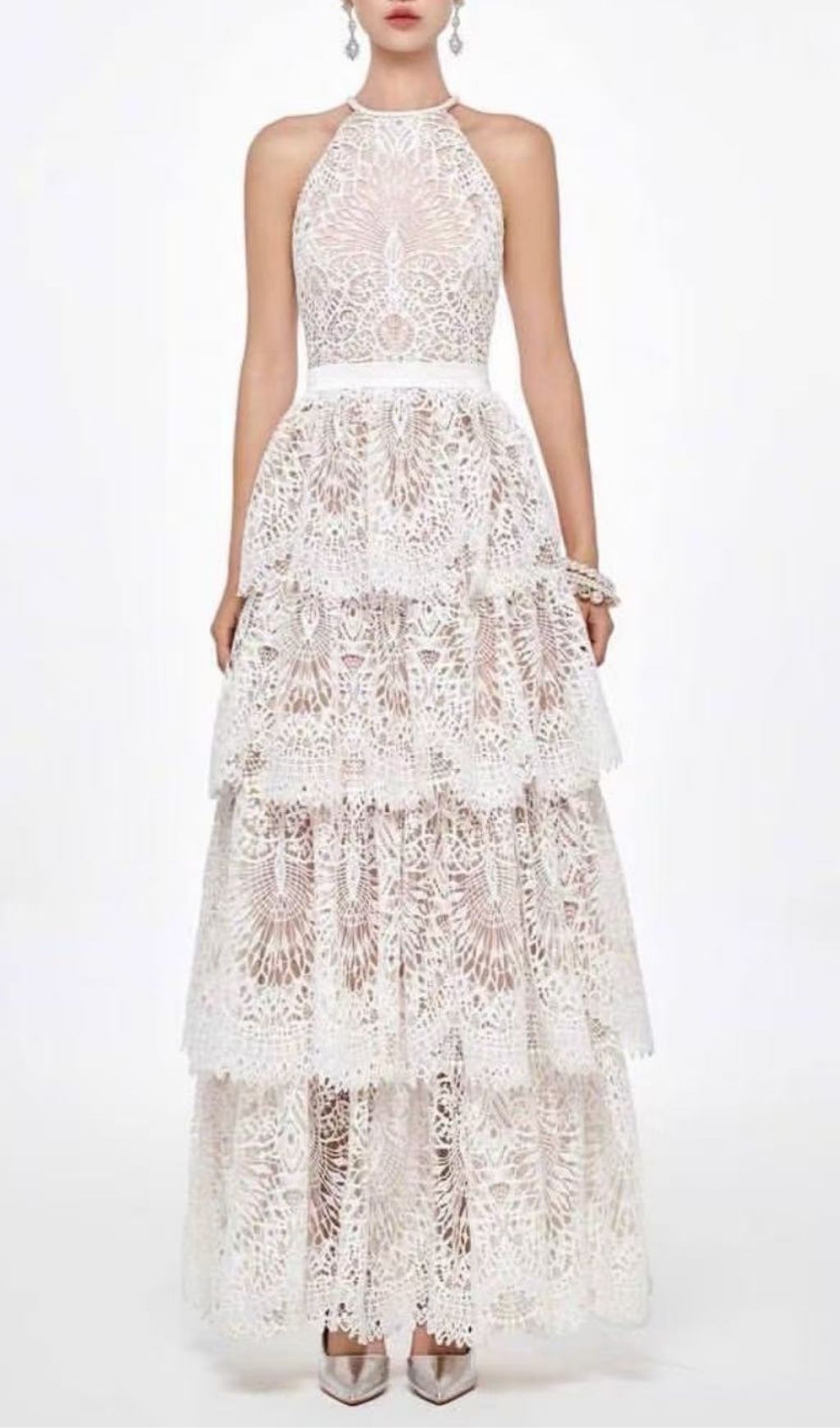 Fashionslee Women Kaylana Halter Embroidery Layered Maxi Dress