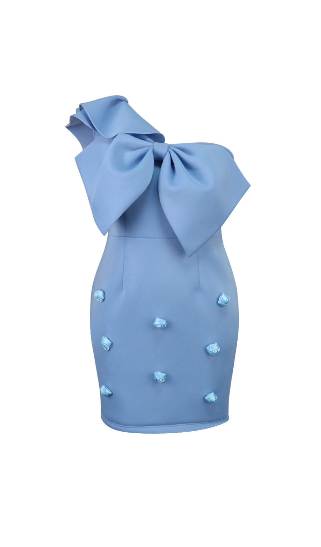 Fashionslee Women Baina Blue One Shoulder Bow Mini Dress