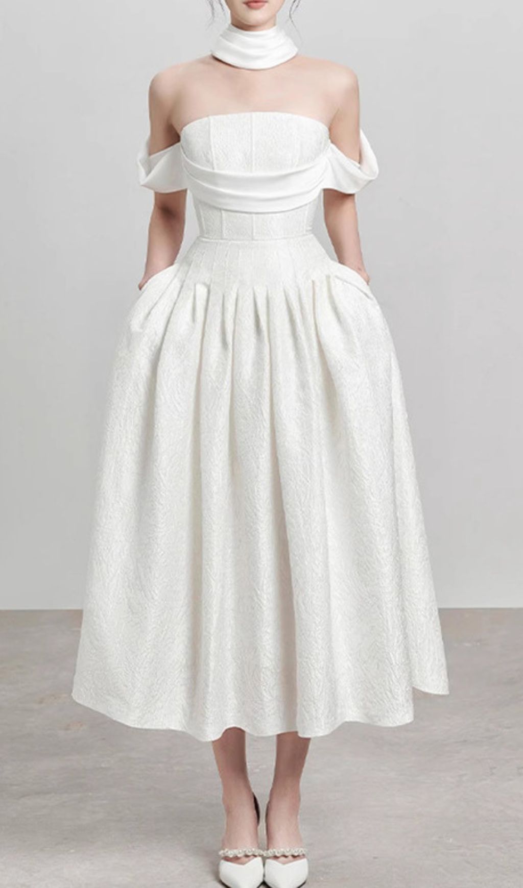 Fashionslee Women Jela White Corset Midi Dress