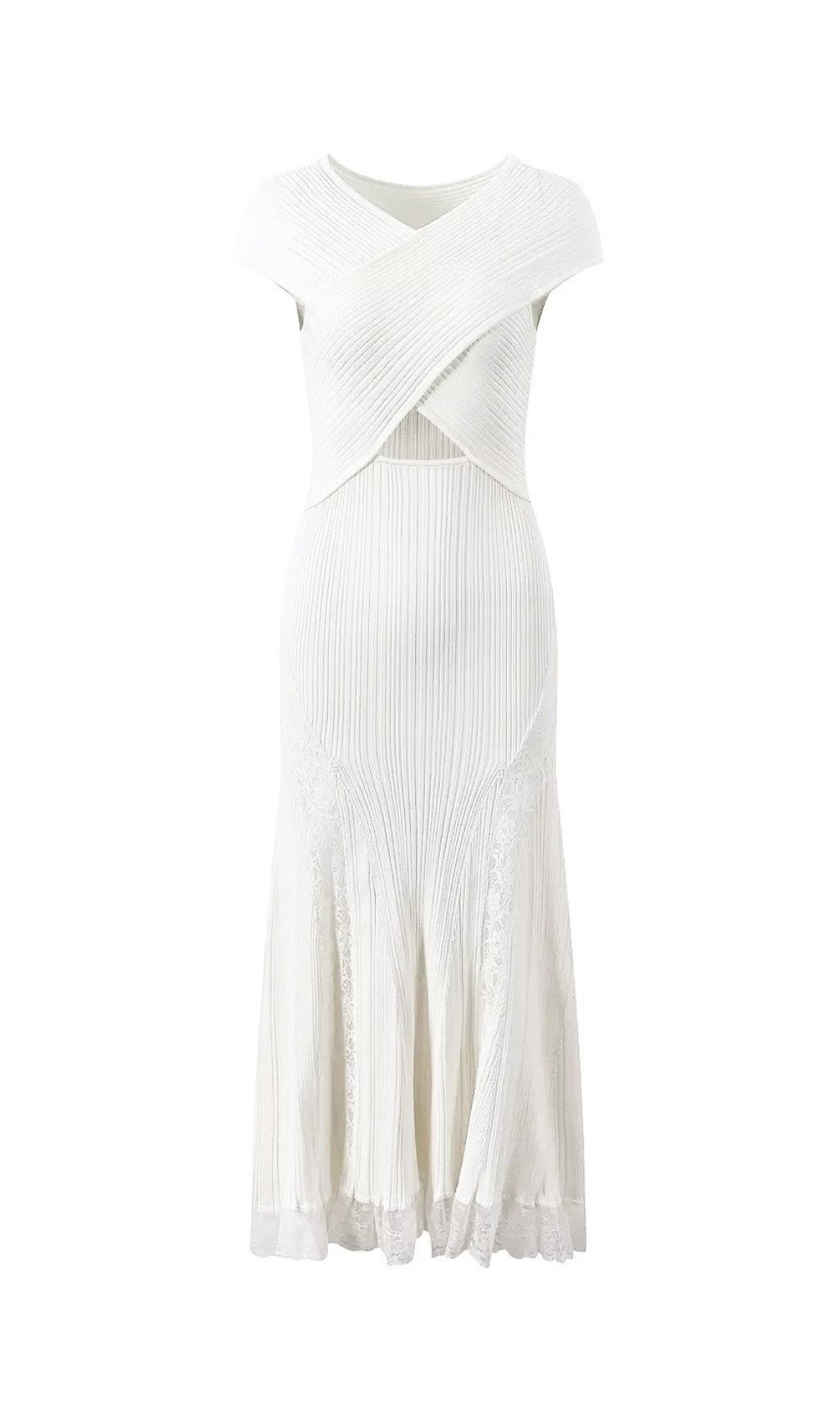 Fashionslee Women Kibibi White Lace Knit Midi Dress