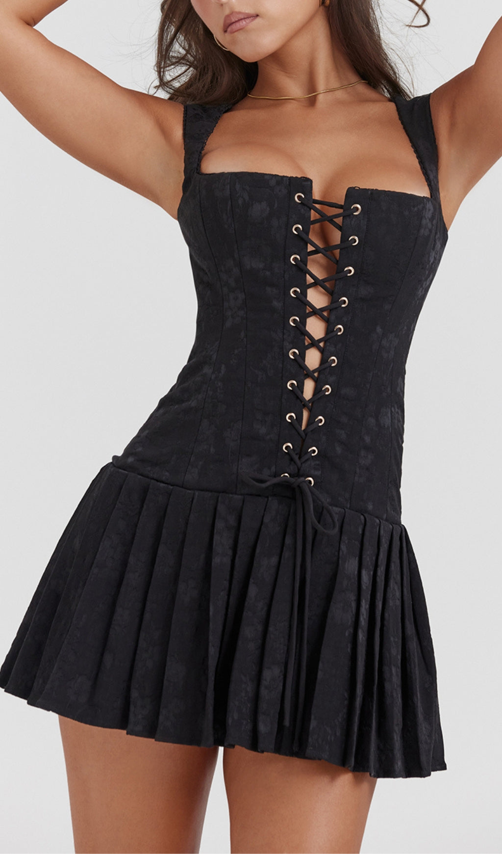 TRENDING LACE-UP BLACK MINI DRESS - OWNCI TRENDING LACE-UP BLACK MINI DRESS - OWNCI