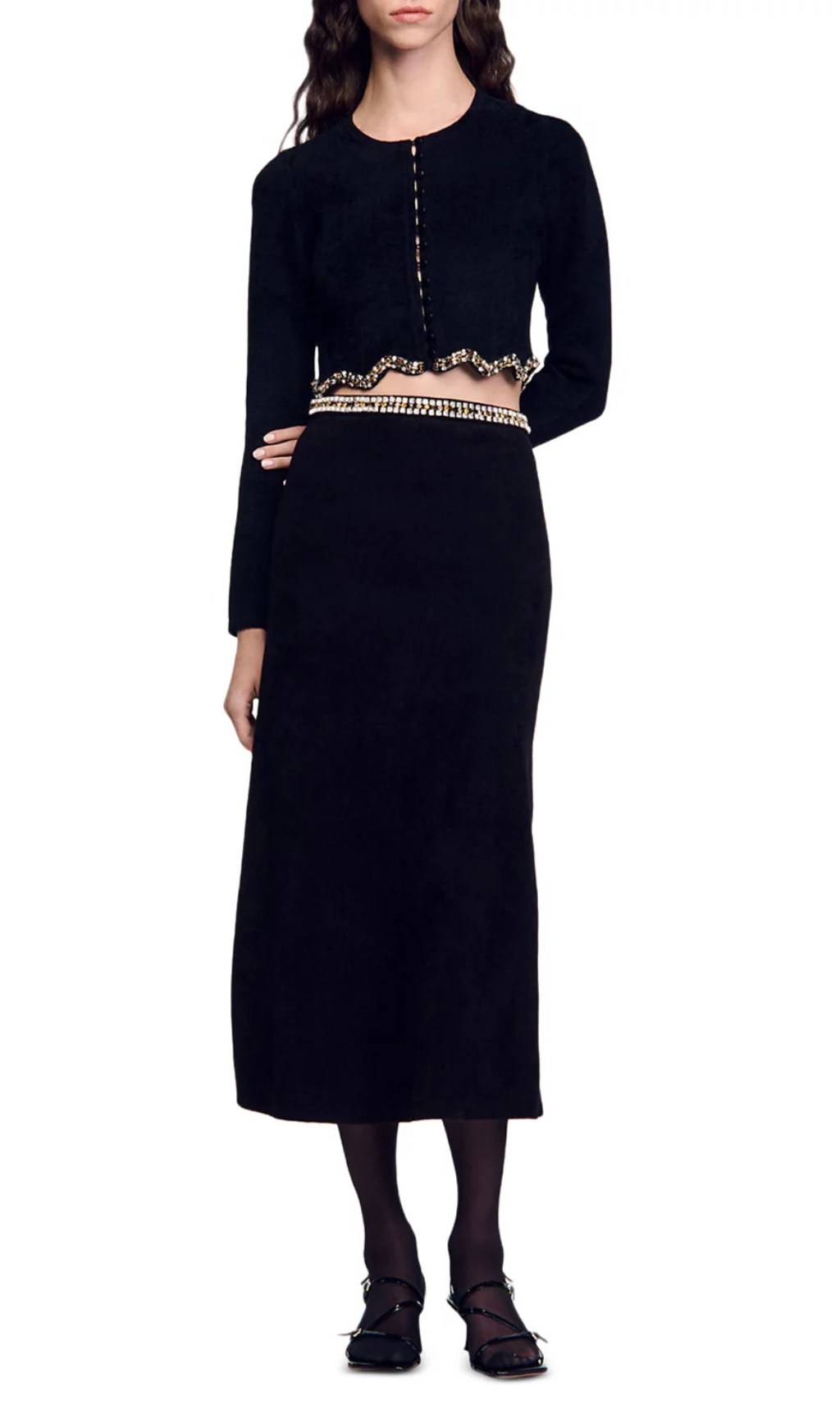 Fashionslee Women Jendal Embellished Scalloped Crop Cardigan