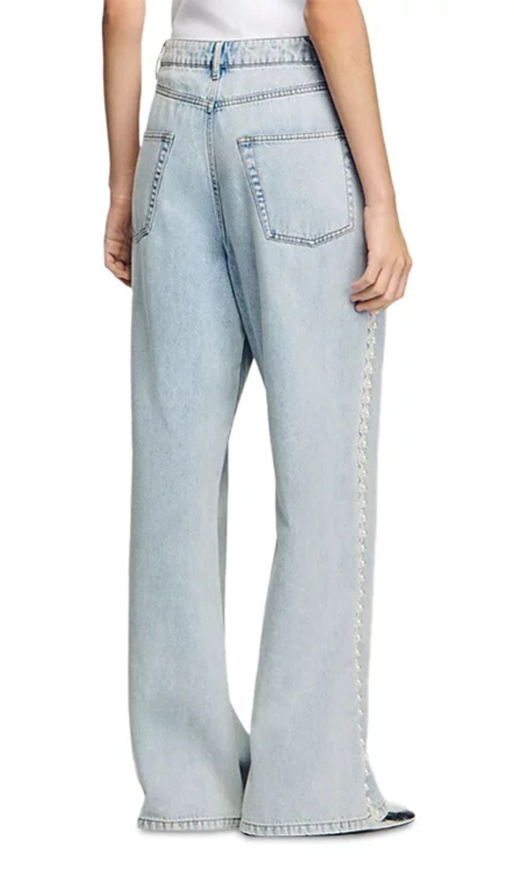 Fashionslee Women Beaded Jeans in Light Blue Jean