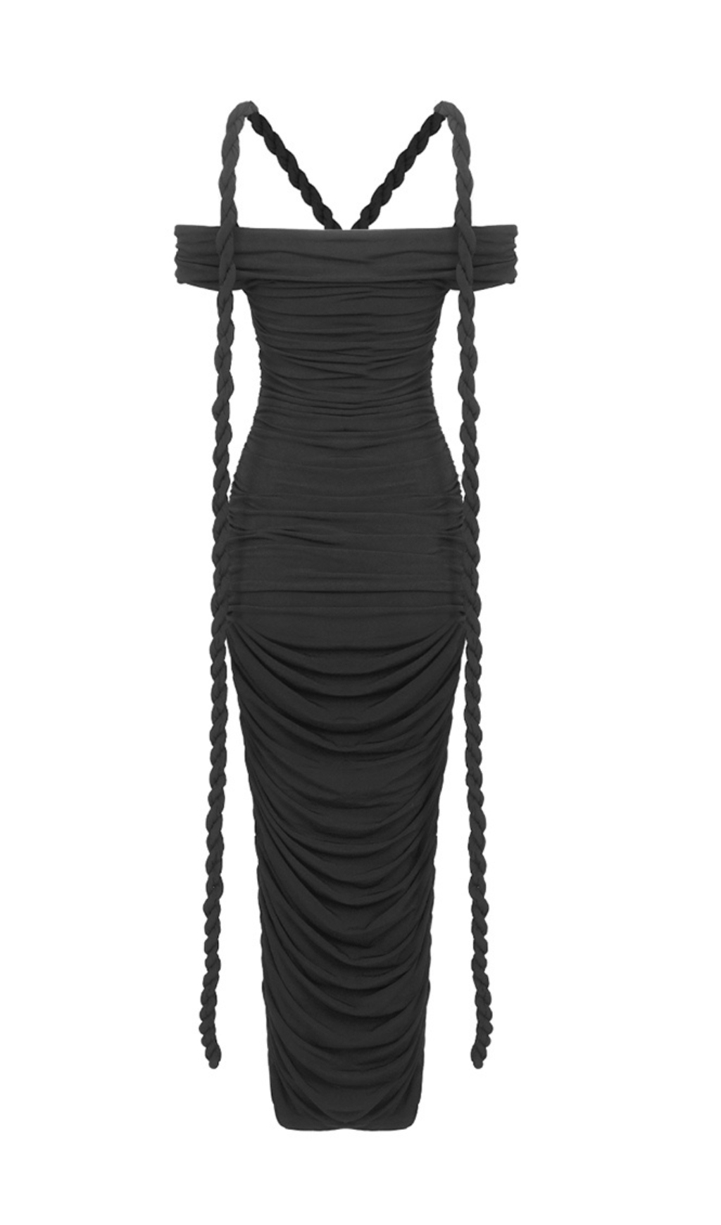 5674ae1b9b637da64872e486060defb5.jpg Fashionslee Women Buddug Black Bardot Ruched Maxi Dress