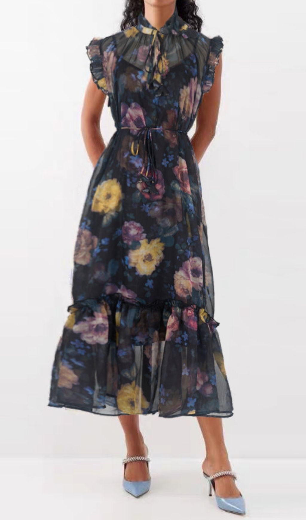 Fashionslee Women Kamila Black Printed Midi Dress