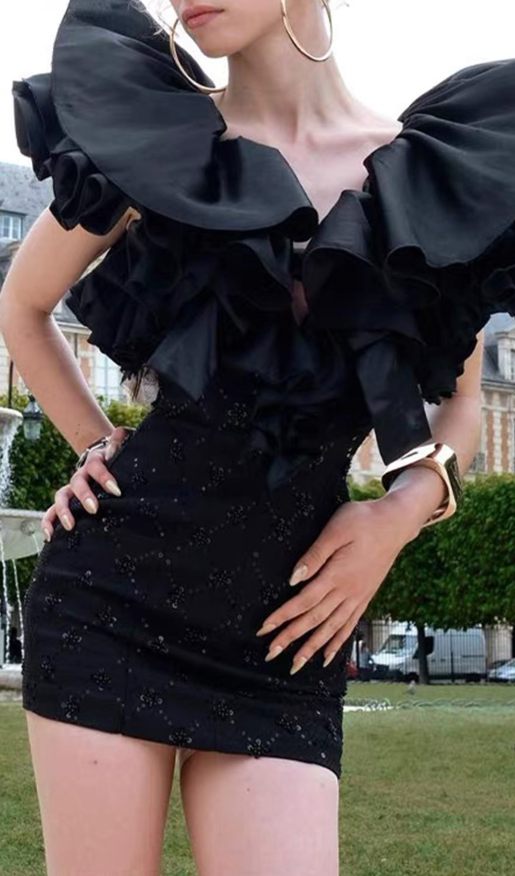56ae75513b21ce033ce43a3594b44a12.png Fashionslee Women Garima Black Ruffle Sequin Mini Dress