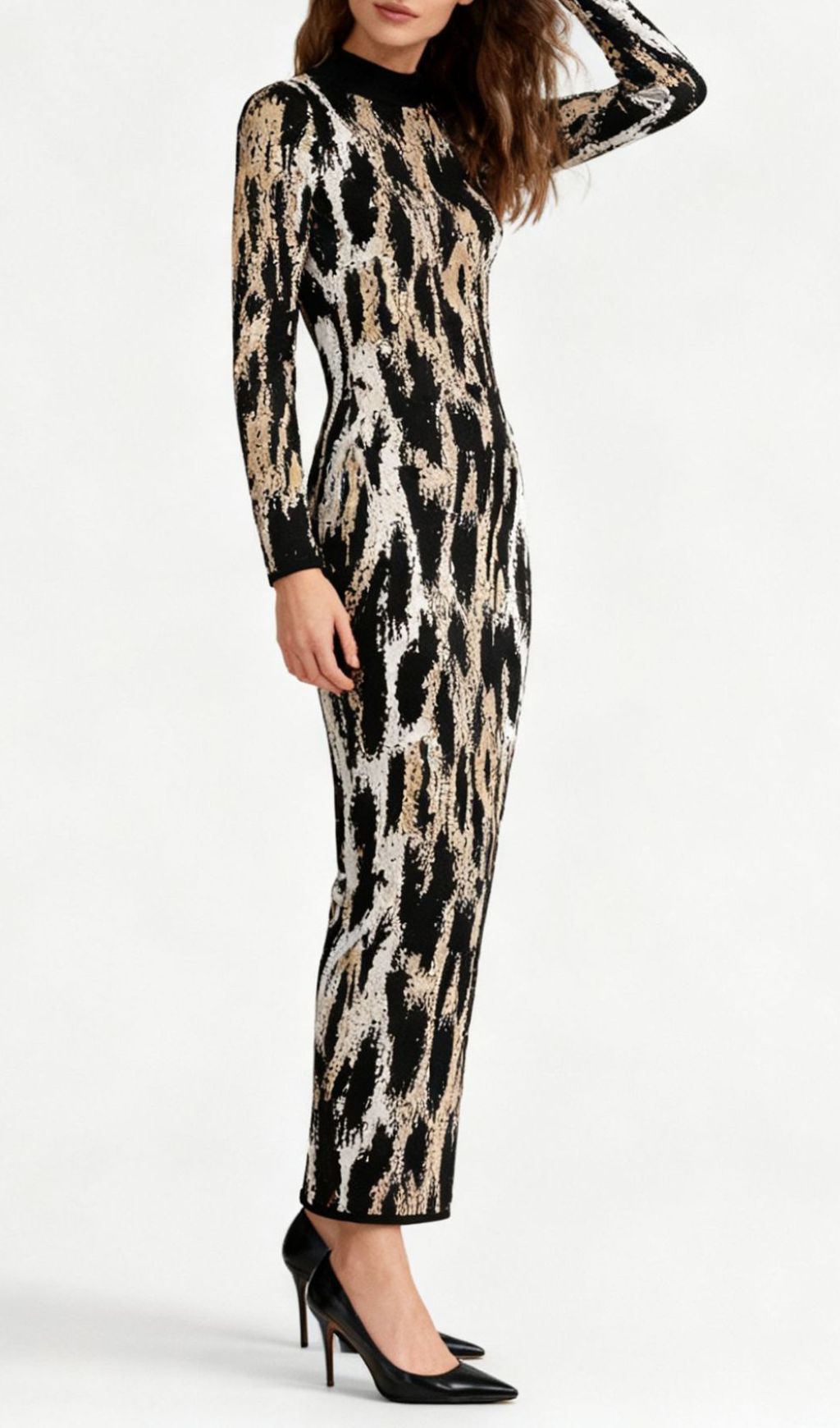 56b4446c61a1c5847f6683c0dd25c9a7.jpg Fashionslee Women Ingenue Leopard Long Sleeve Midi Dress