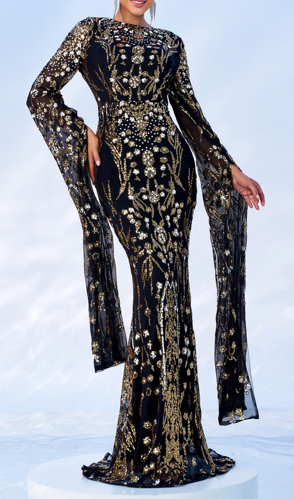 Fashionslee Women Cicely Gold Sequin Maxi Dress