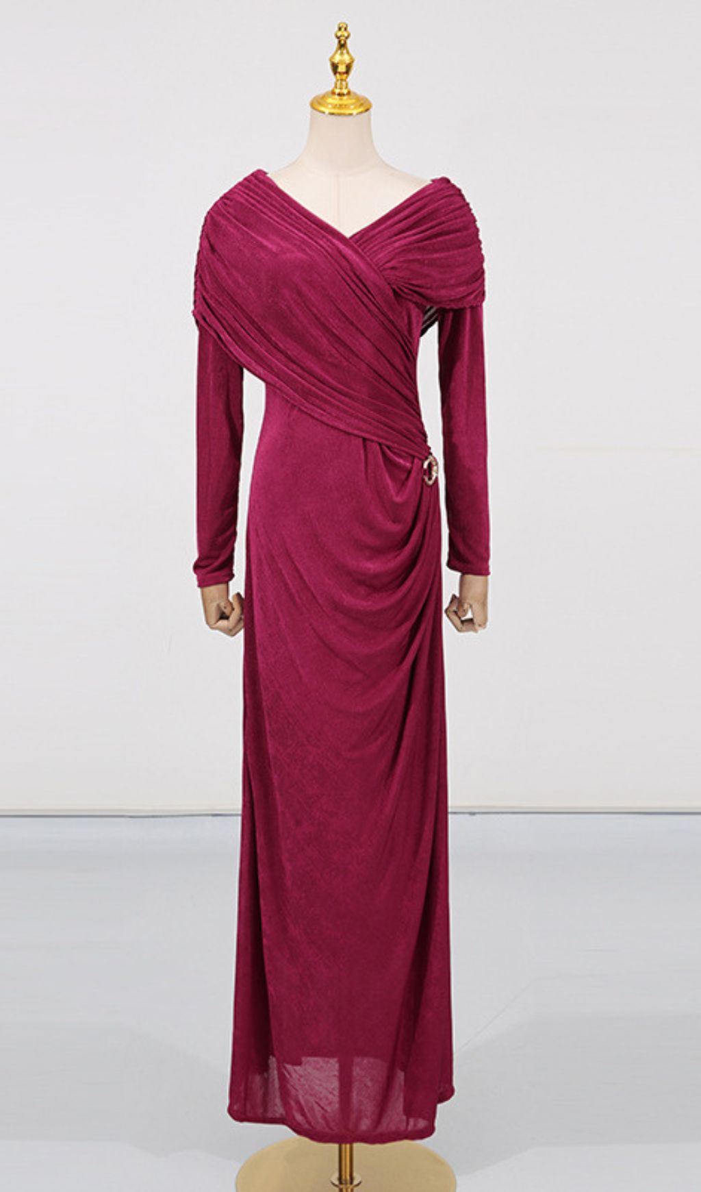 570166203e9270dd6fd5a0df838e6ca7.jpg Fashionslee Women Goldy Ruched Long Sleeve Maxi Dress