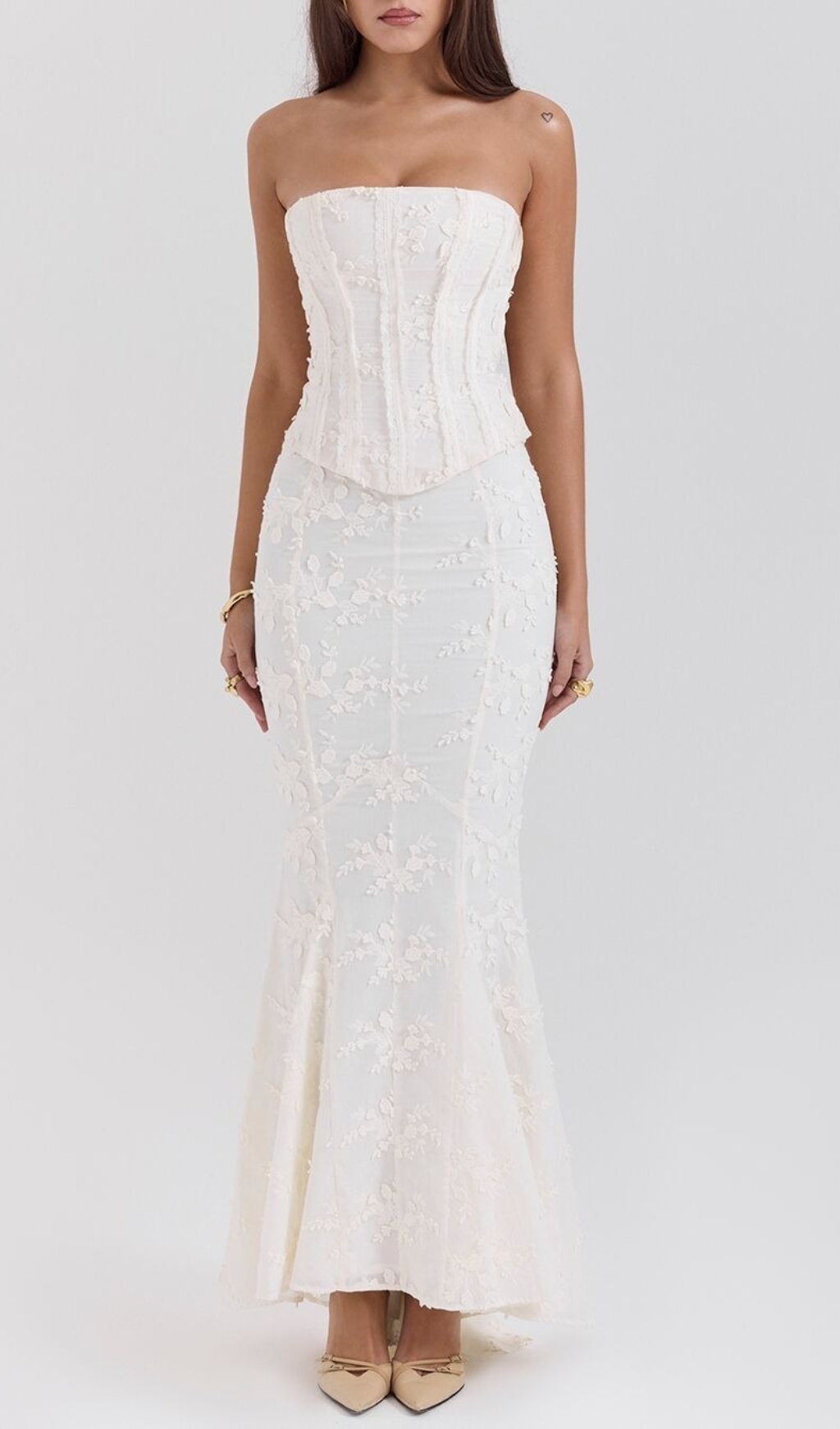 Fashionslee Women Clarke White Flower Corset Two-Piece Set
