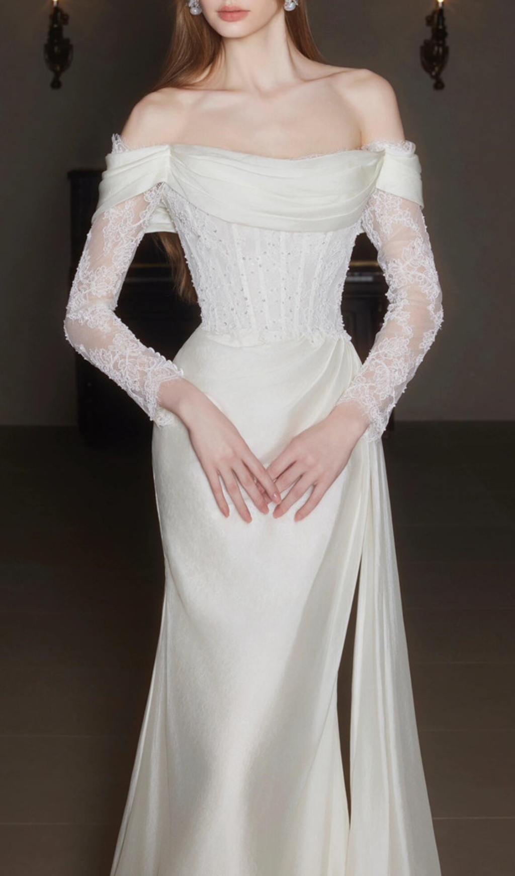 Fashionslee Women Clio White Lace Corset Wedding Dress