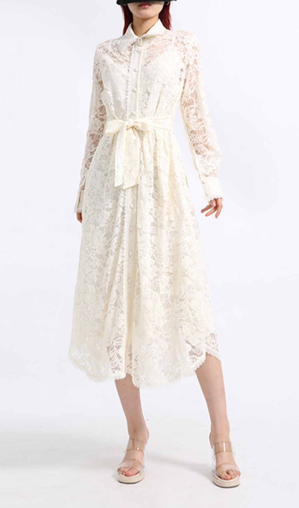 Fashionslee Women Erv White Lace Long Sleeve Midi Dress