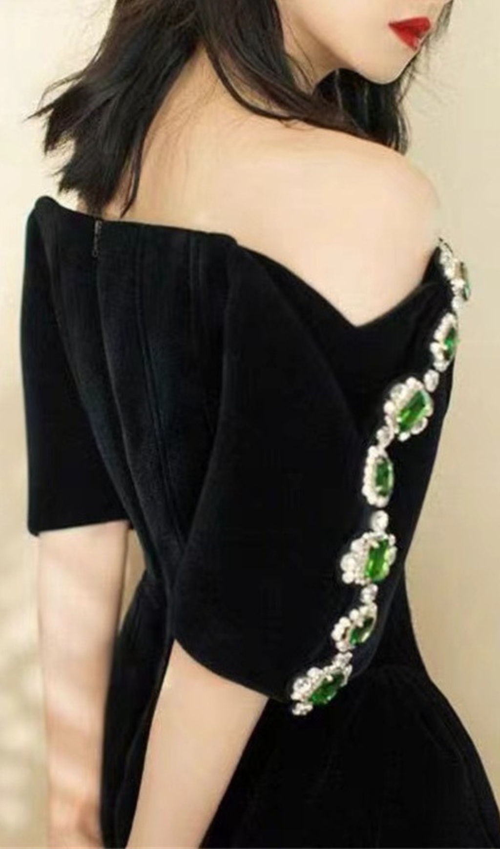 5735b9d0c032b09adf016ce44d538bf7.jpg Fashionslee Women Dottie Black Off-Shoulder Rhinestone Mini Dress