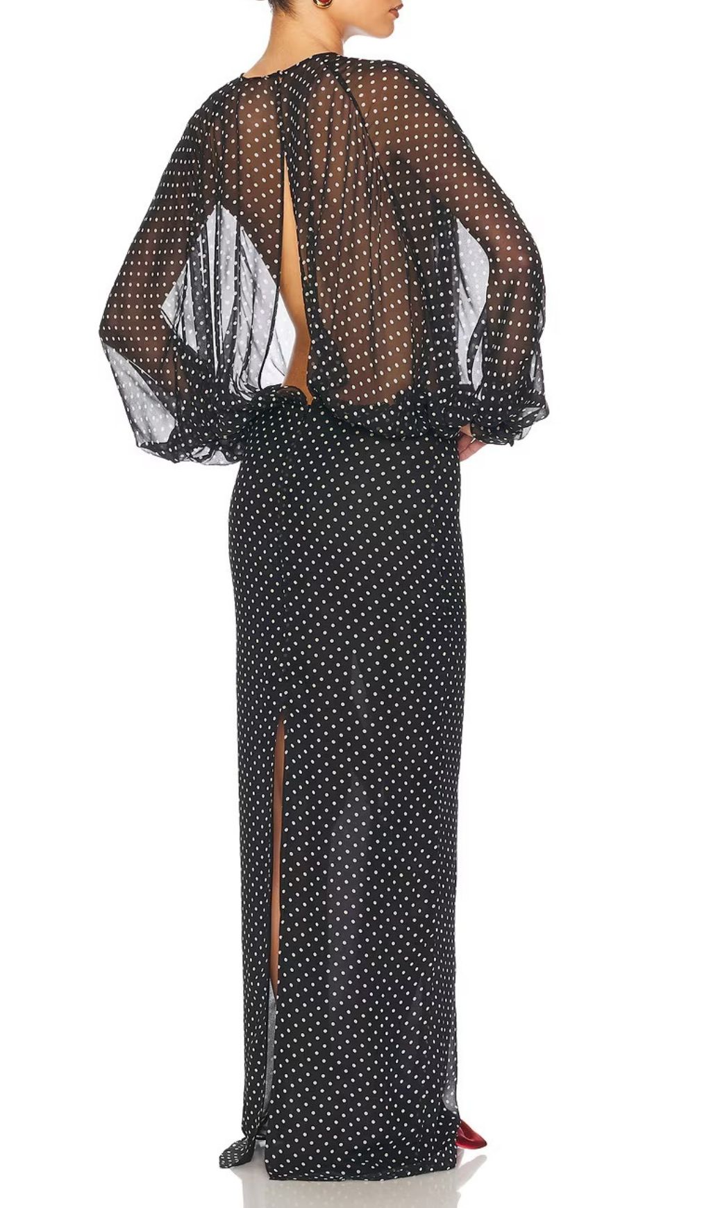 Fashionslee Women Isis Black Dot Long Sleeve Maxi Dress