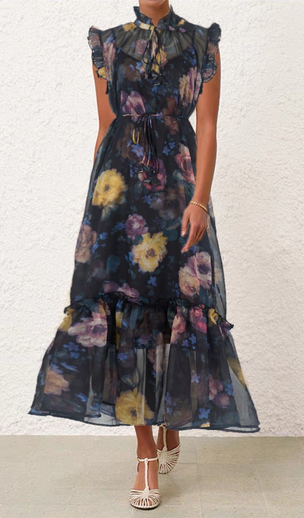 Fashionslee Women Kamila Black Printed Midi Dress