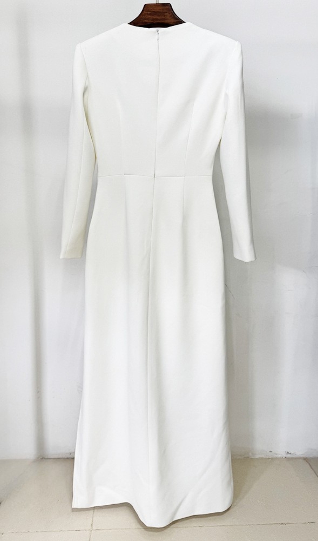 Fashionslee Women Graeme White Beaded Flower Long Sleeve Maxi Dress