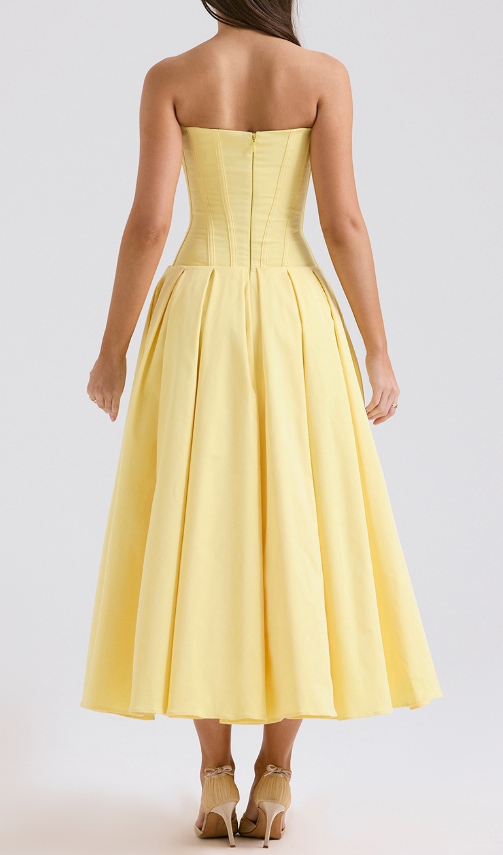 57420e12b9e5d000e9637a669ad82d9a.jpg Fashionslee Women Devani Yellow Strapless Corset Midi Dress