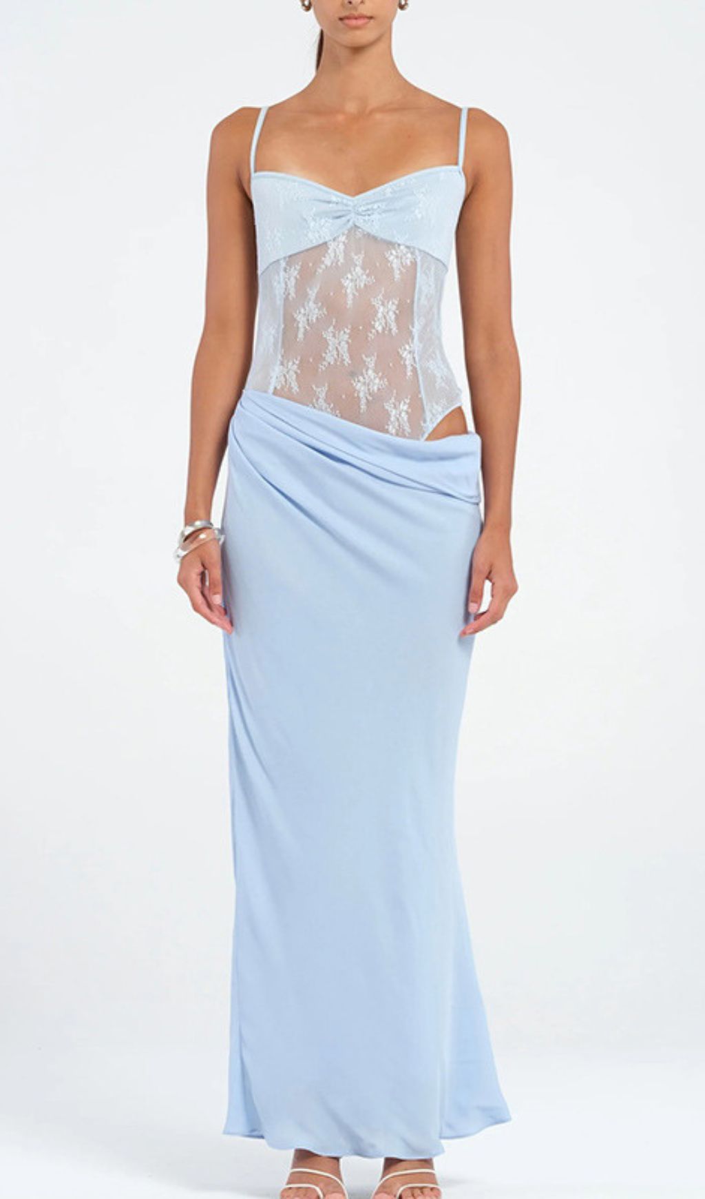 Fashionslee Women Fadil Blue Strappy Lace Maxi Dress