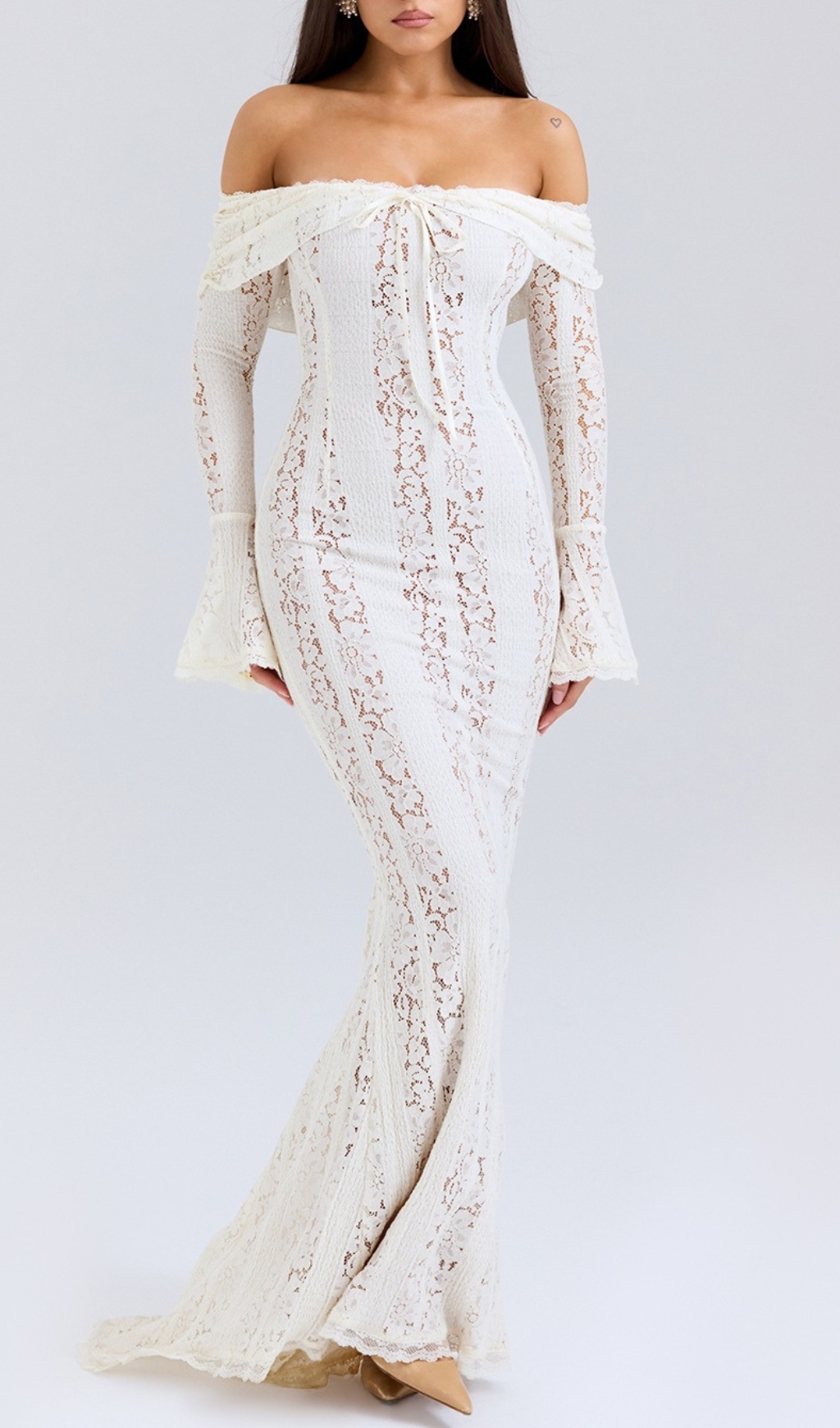 576b387e917b3aa3f6f92c9bf5b650a7.jpg Fashionslee Women Clarissa White Flared Sleeve Lace Maxi Dress
