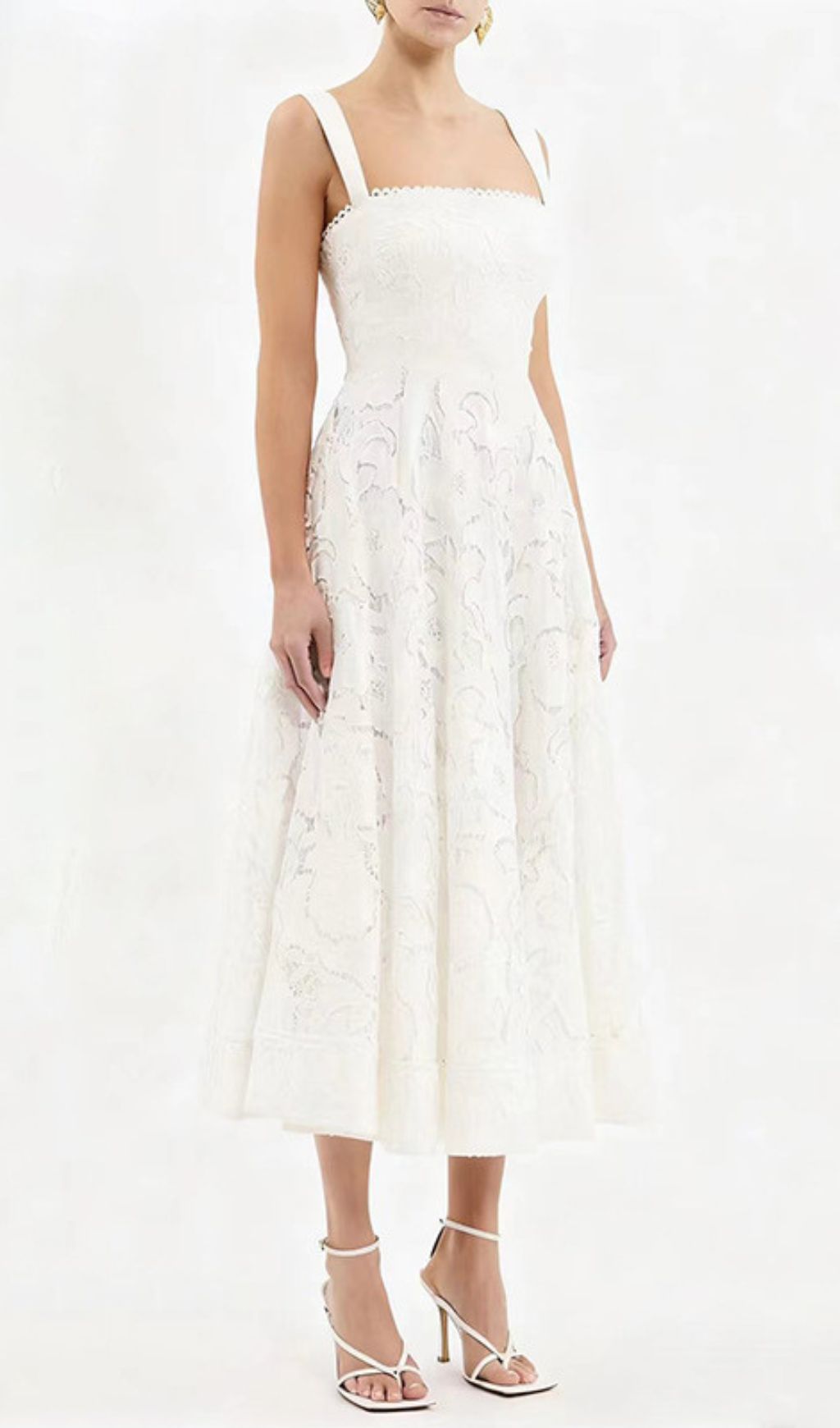 Fashionslee Women Jenelle White Strappy Embroidery Midi Dress