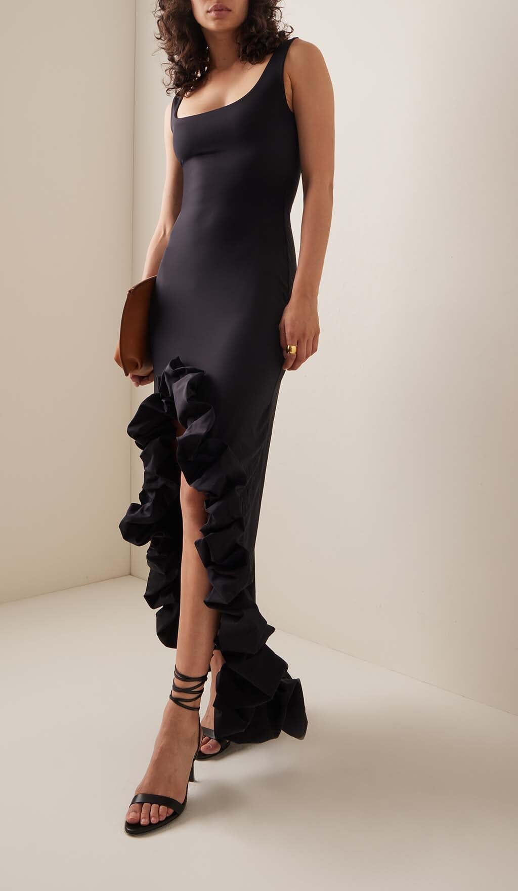 Fashionslee Women High-Low Hemline Dress In Black