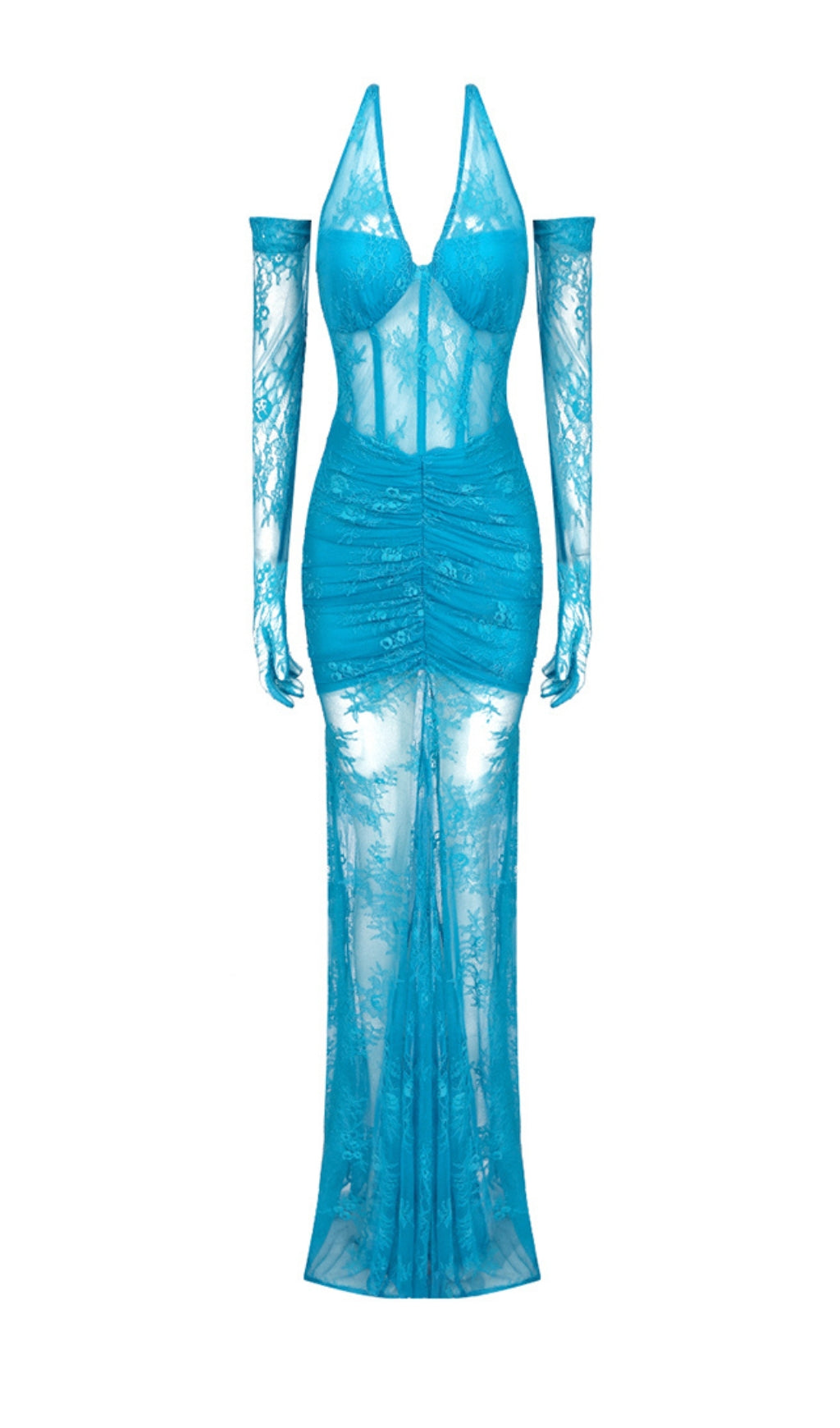 Fashionslee Women Aoife Blue Bustier Floral Lace Gown