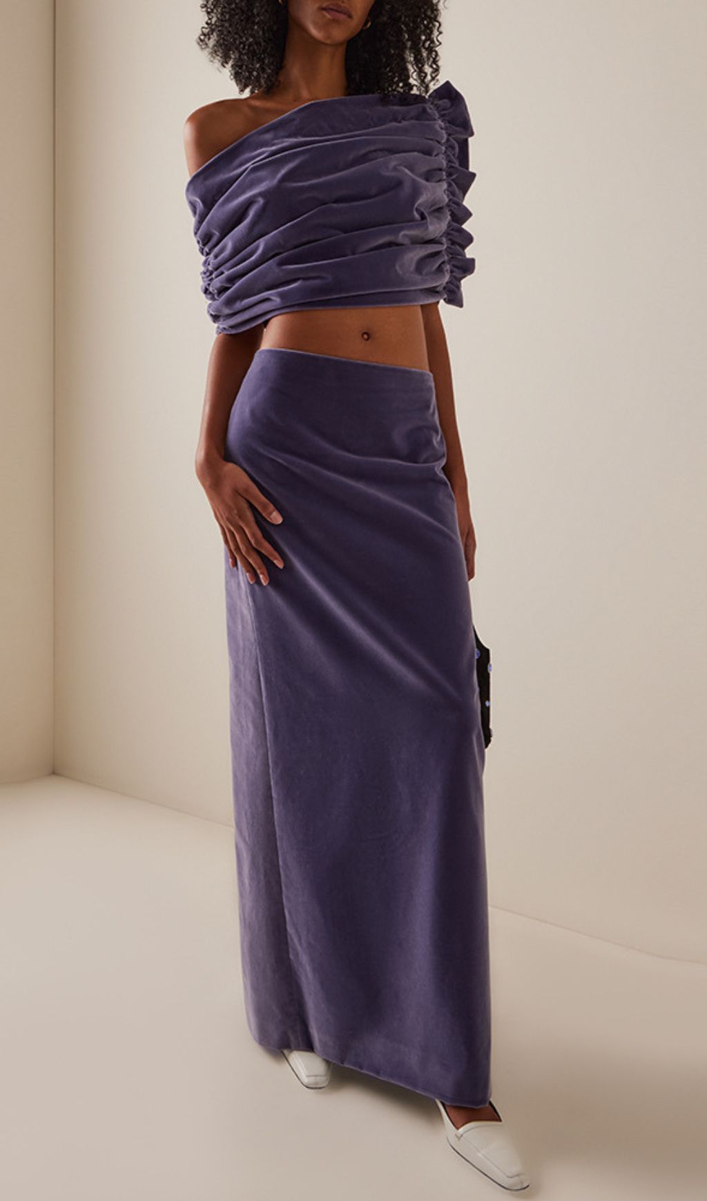 Fashionslee Women Jag Purple Ruched Top & Maxi Skirt Set