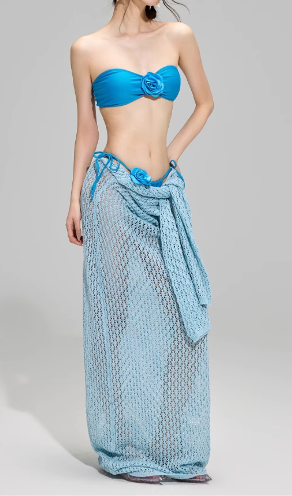 Fashionslee Women Dillan Blue Flower Three-Piece Swimsuit