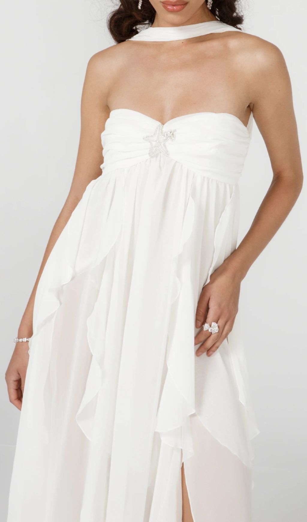 5813631fa8149d31264d3b17eed8fbed.jpg Fashionslee Women Frayne White Layered Backless Maxi Dress