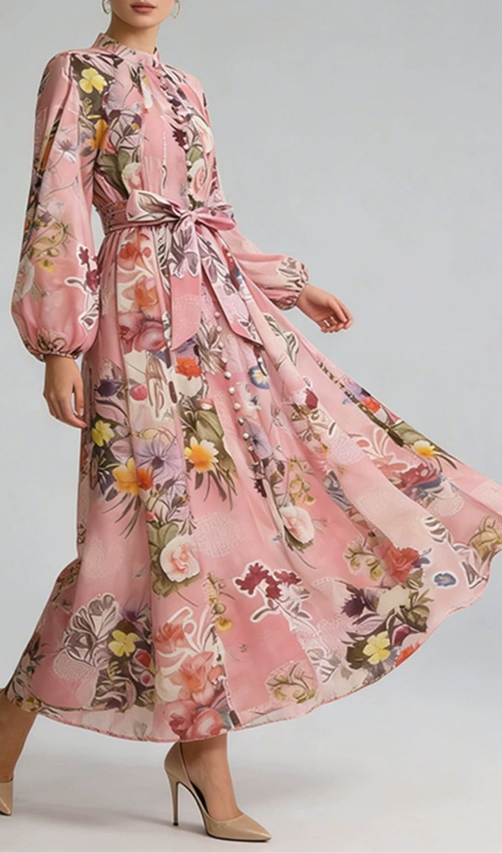 Fashionslee Women Kevina Pink Floral Printed Maxi Dress