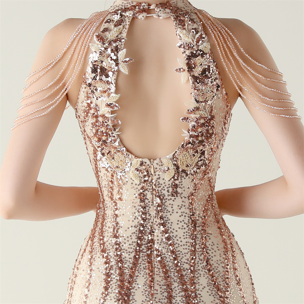 VIRAL HALTER SEQUIN MAXI DRESS - OWNCI