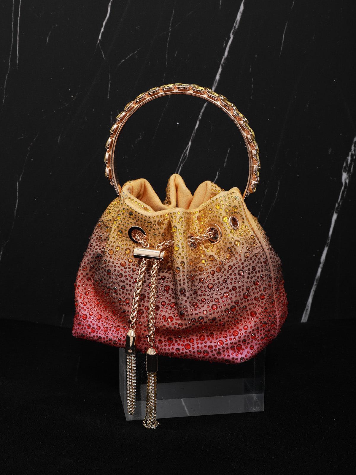Fashionslee Women Crystal Embellished Bucket Bag In Ombre