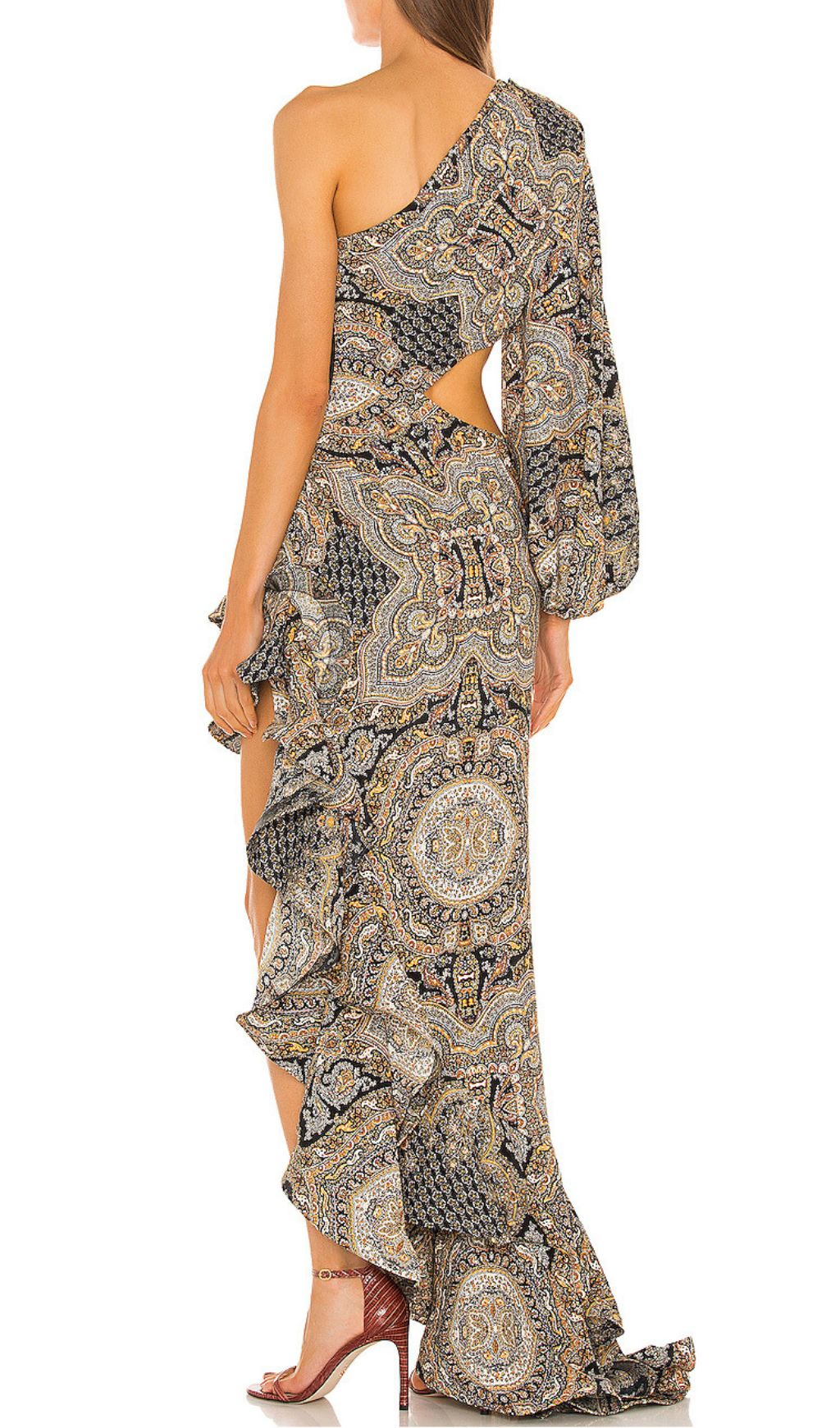 Fashionslee Women Javen Printed One-Shoulder Maxi Dress