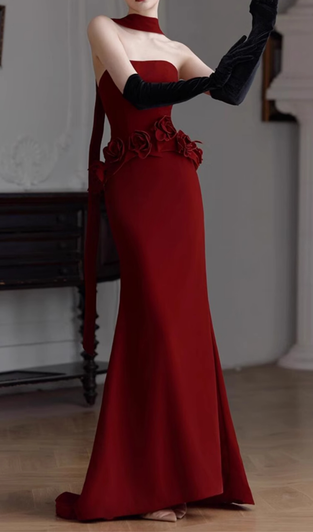 VIRAL RED STRAPLESS FLOWER MAXI DRESS - OWNCI