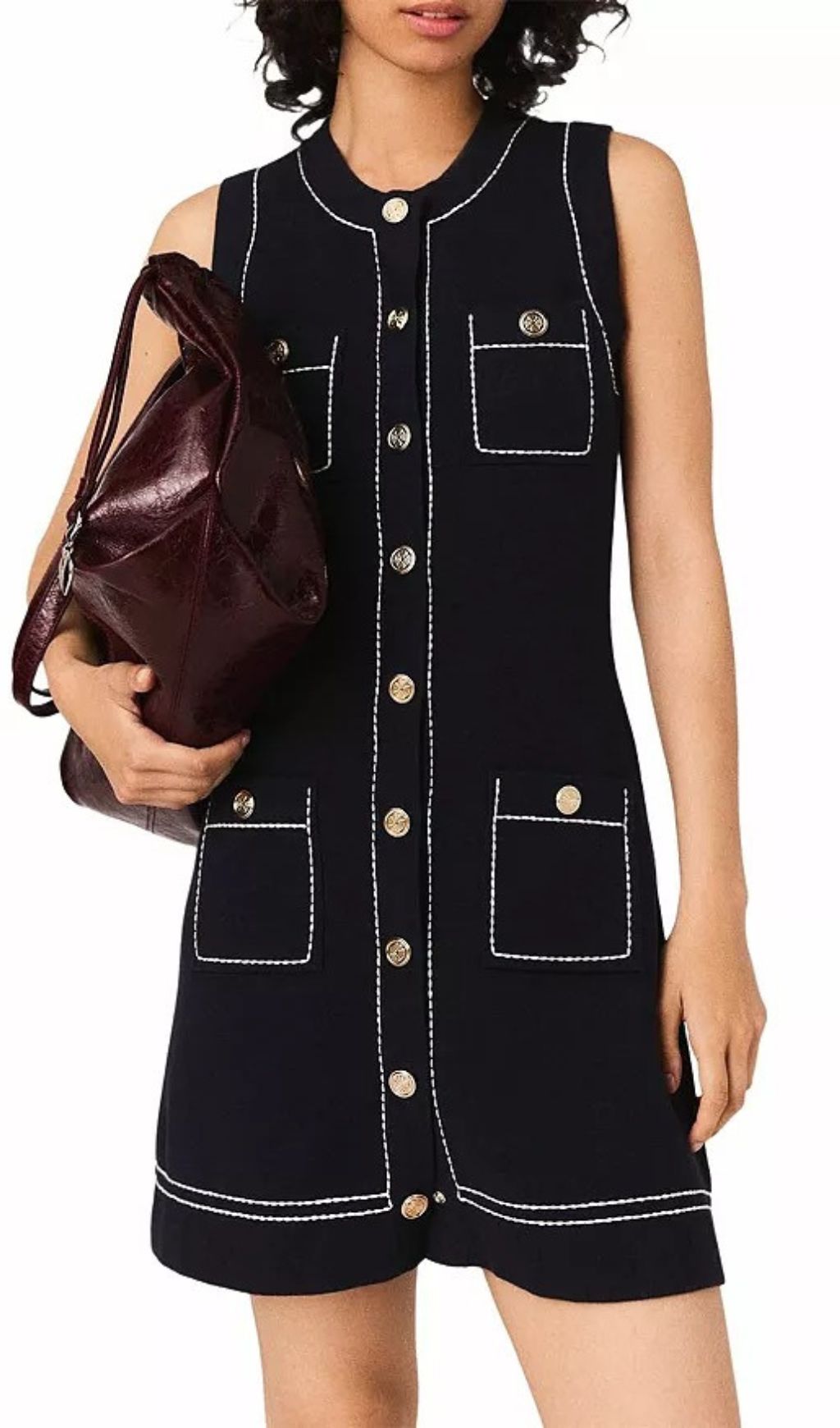 5882c77674fbdf90bb463427079d47fe.jpg Fashionslee Women Topstitched Knit Shift Dress