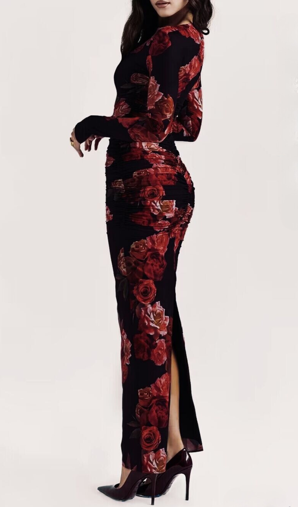 Fashionslee Women Chanda Long Sleeve Flower Printed Maxi Dress