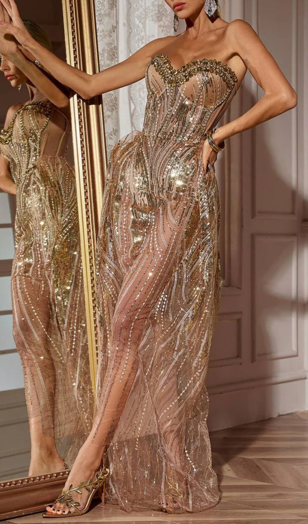 59028494c2071741bb8c4b868148f83d.jpg Fashionslee Women Calum Gold Strapless Rhinestone Sequin Maxi Dress