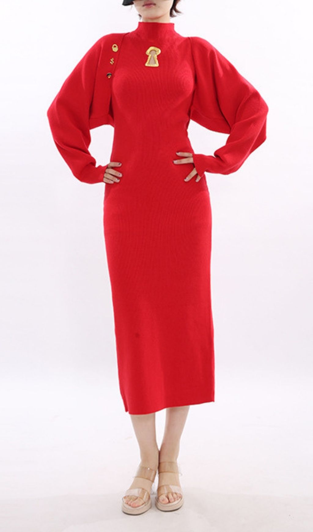 Fashionslee Women Kaitlin Red Long Sleeve Midi Dress