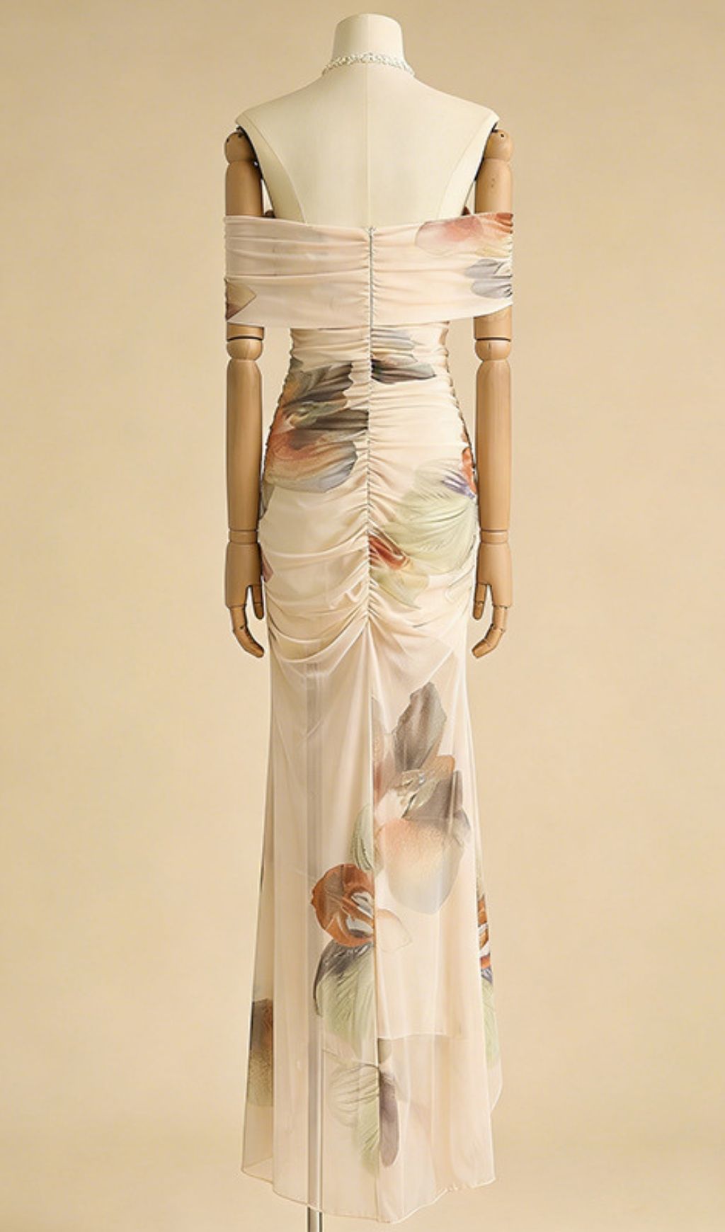 VINTAGE OFF-SHOULDER RUCHED MAXI DRESS - OWNCI VINTAGE OFF-SHOULDER RUCHED MAXI DRESS - OWNCI