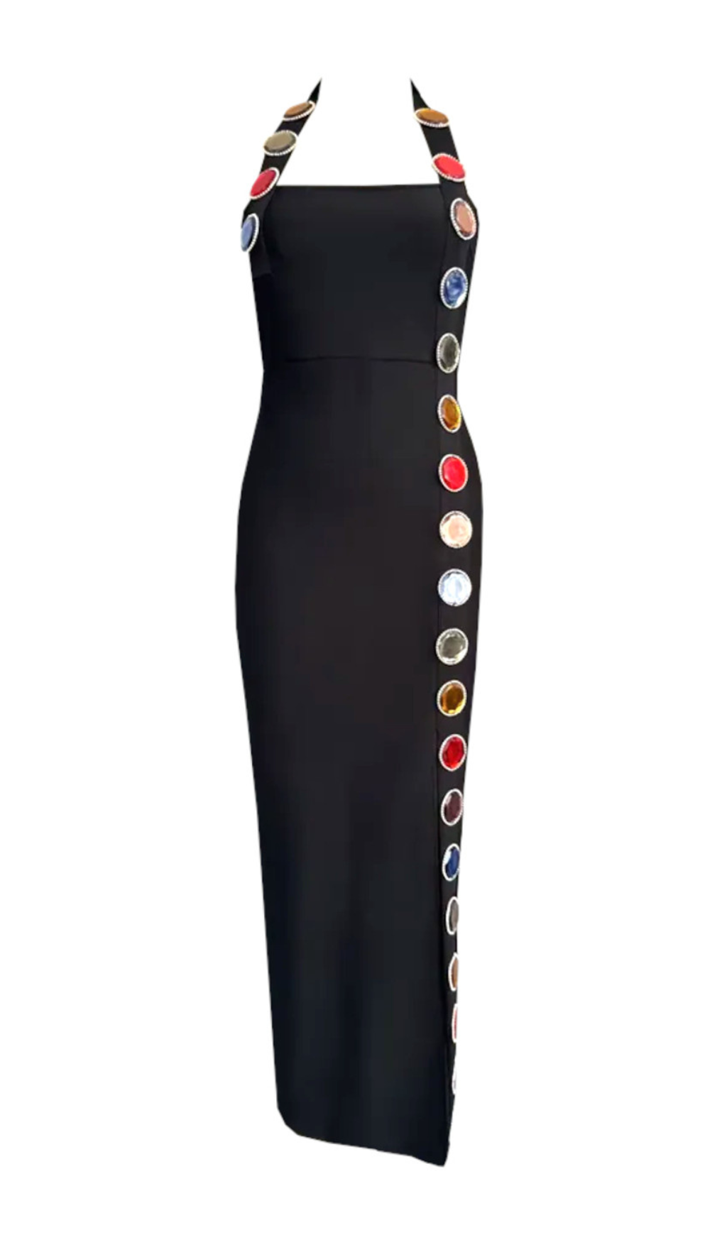 Fashionslee Women Gill Black Halter Embellished Maxi Dress