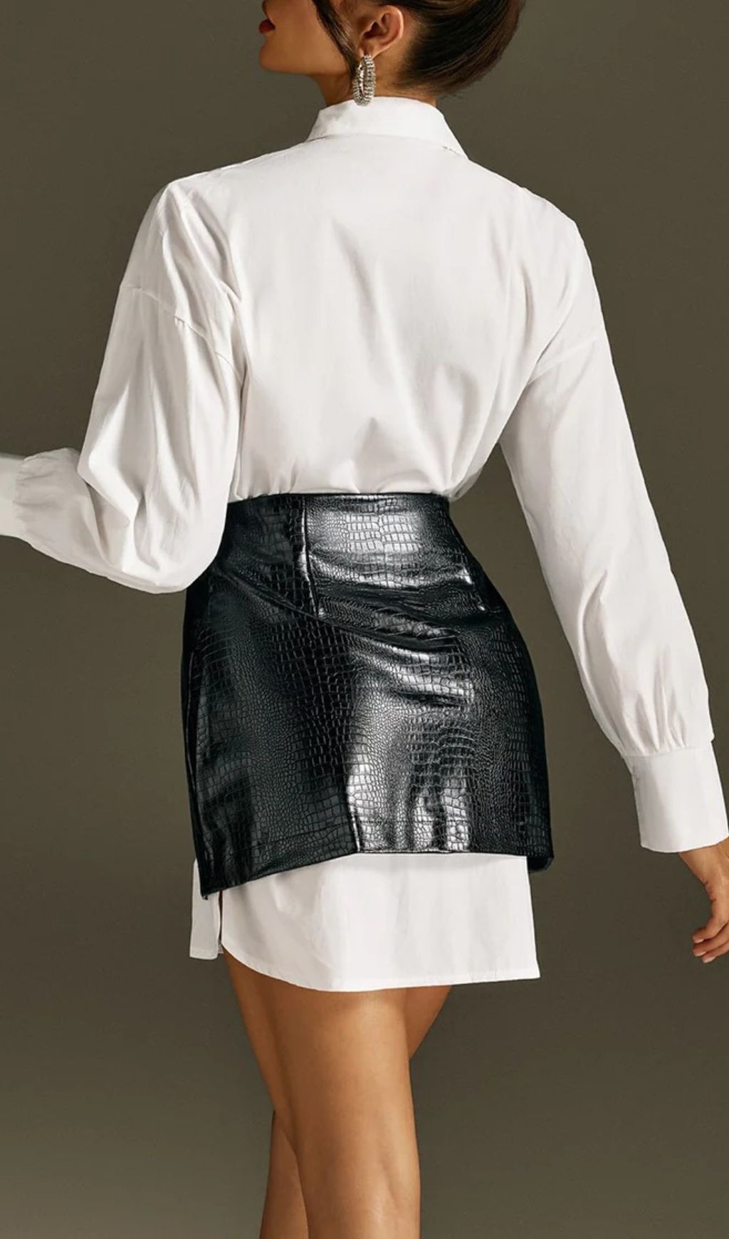 Fashionslee Women Romney Shirt Faux Leather Skirt Set