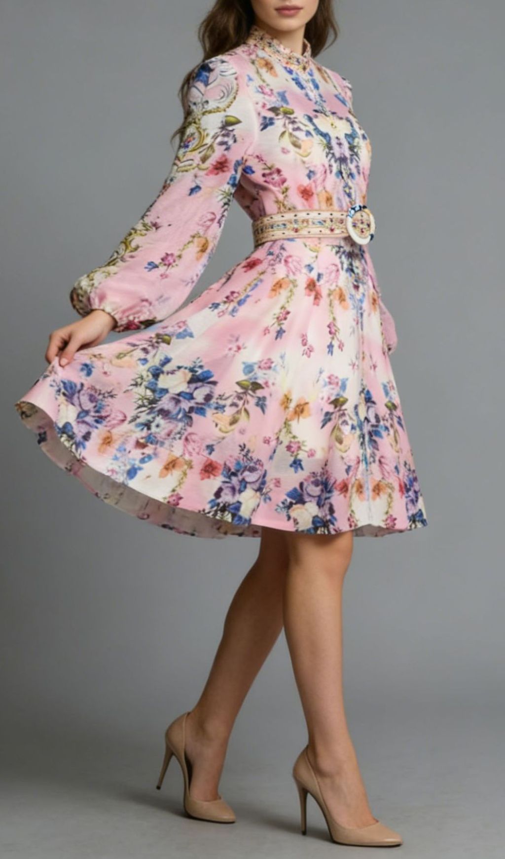 5971f08bc13621f552a043395befe106.jpg Fashionslee Women Jalila Pink Printed Long Sleeve Mini Dress