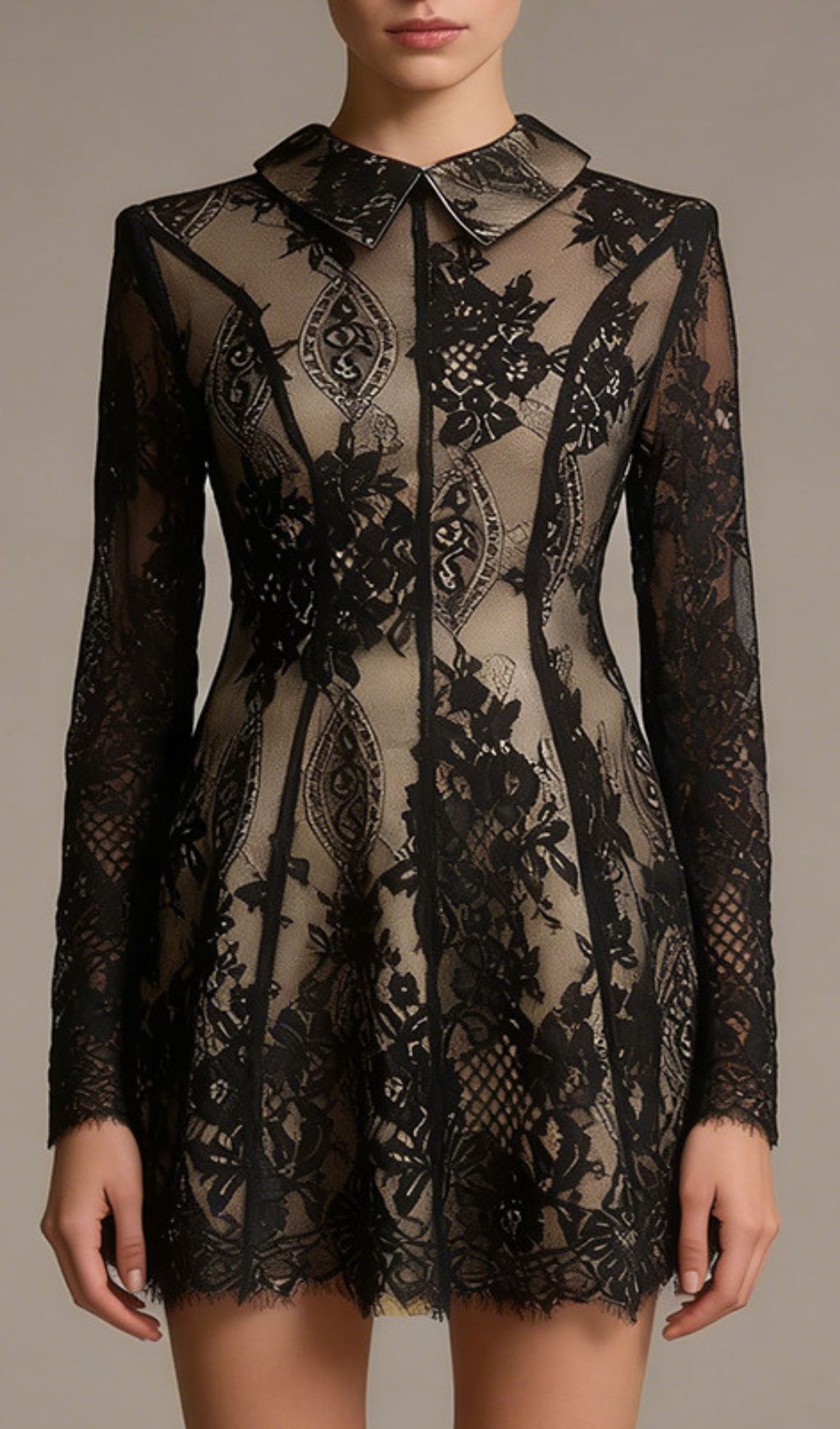 Fashionslee Women Jasiri Black Lace Long Sleeve Mini Dress