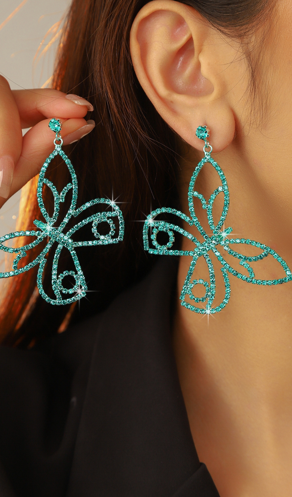 Fashionslee Women Dougal Blue Rhinestone Butterfly Earrings